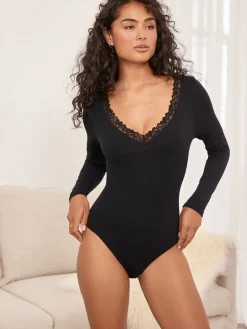 Next Thermal Base Layer Lace Trim Bodysuit Black Discount