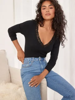 Next Thermal Base Layer Lace Trim Bodysuit Black Discount