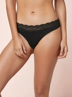 Next Black Thong Cotton Lace Knickers 4 Pack New