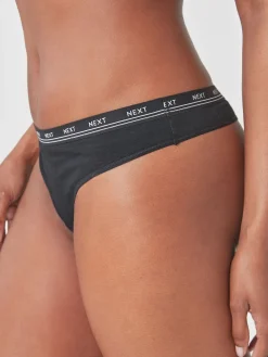 Next Thong Cotton Logo Knickers 4 Pack Black Discount