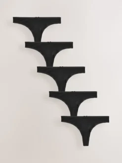 Next Black Thong Cotton Rich Knickers 5 Pack Clearance