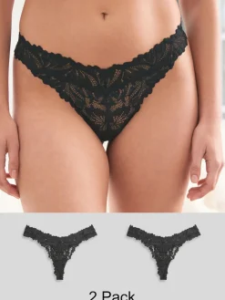 Next Black Thong Ultimate Comfort Lace Knickers 2 Pack Sale