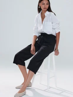 Next Tie Waist Linen Blend Culottes Black Discount