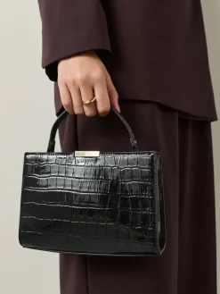 Next Top Handle Croc Effect Bag Black Clearance