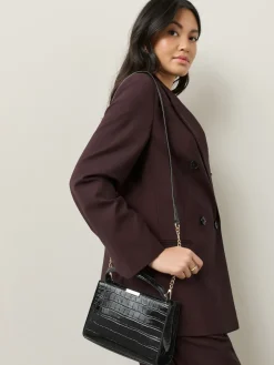 Next Top Handle Croc Effect Bag Black Clearance