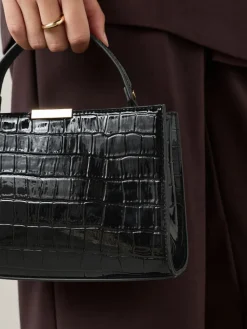 Next Top Handle Croc Effect Bag Black Clearance