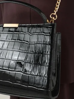 Next Top Handle Croc Effect Bag Black Clearance