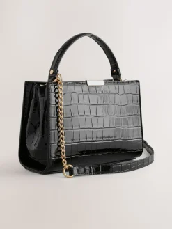 Next Top Handle Croc Effect Bag Black Clearance
