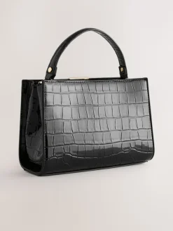 Next Top Handle Croc Effect Bag Black Clearance