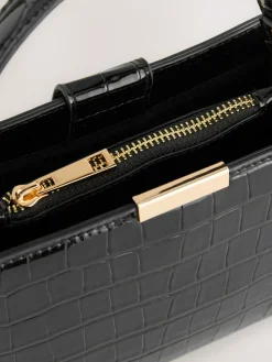 Next Top Handle Croc Effect Bag Black Clearance