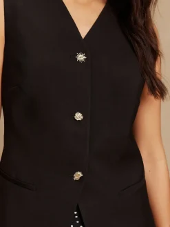 Next Black V-Neck Waistcoat with Button Detail