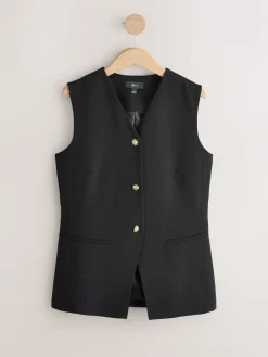 Next Black V-Neck Waistcoat with Button Detail