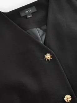 Next Black V-Neck Waistcoat with Button Detail