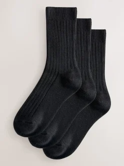 Next Warm Handle Ribbed Ankle Socks 3 Pack Black Clearance