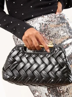 Lipsy Weave Grab Handle Clutch Bag Black Hot