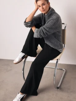 Next Wide Leg Jersey Joggers Black Discount