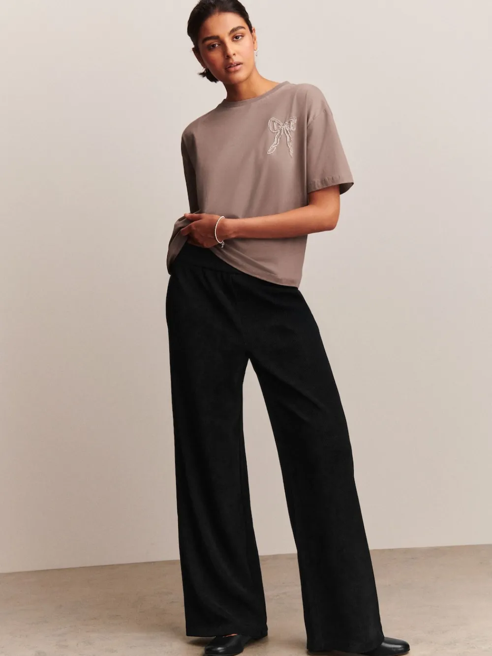 Next Black Wide Leg Soft Cord Trousers Best