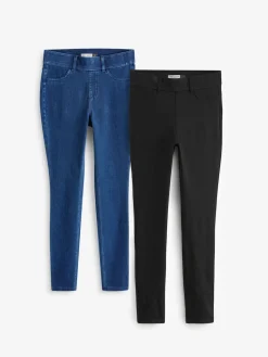 Next Full Length Jersey Denim Leggings 2 Pack Black/Blue Hot