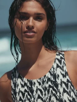 Next Essential High Neck Shaping Swimsuit Black/Cream Ikat Online