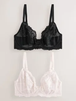 Next Black/Cream Non Pad Plunge DD+ Lace Bras 2 Pack Discount