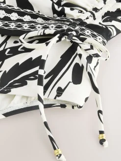 Next Black/Cream Palm Ruched Side Tummy Shaping Control Swimsuit Outlet