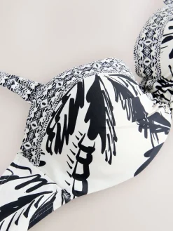 Next Black/Cream Palm Wired Bandeau Bikini Top New