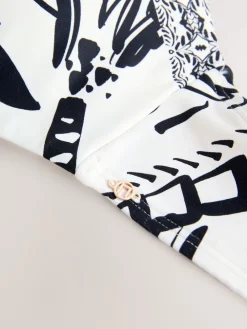 Next Black/Cream Palm Wired Bandeau Bikini Top New