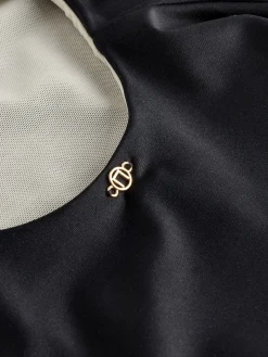 Next High Neck Halterneck Tummy Control Swimsuit Black/Ecru Clearance