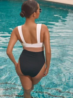 Next Plunge Tummy Control Swimsuit Black/Ecru/Beige Hot