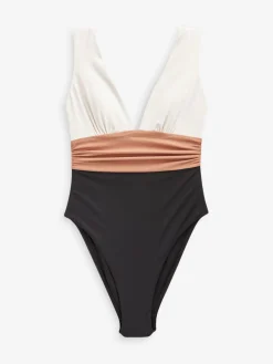 Next Plunge Tummy Control Swimsuit Black/Ecru/Beige Hot