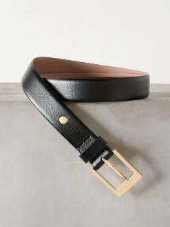 Next N. Premium Made In Italy Leather Belt Black/Gold Tone Best