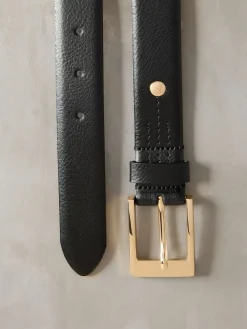 Next N. Premium Made In Italy Leather Belt Black/Gold Tone Best