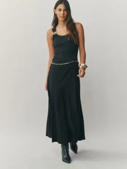 Next Trim Hardware Detail Racer Ribbed Vest Top Black/Gold Sale