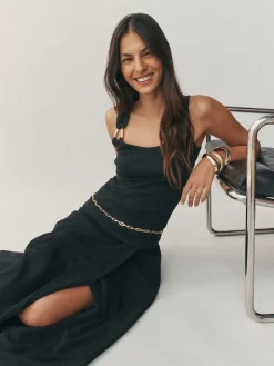 Next Trim Hardware Detail Racer Ribbed Vest Top Black/Gold Sale