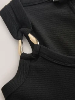 Next Trim Hardware Detail Racer Ribbed Vest Top Black/Gold Sale