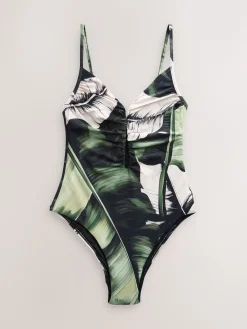 Next Plunge Tummy Control Swimsuit Black/Green Leaf Online