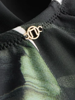 Next Twist Scoop Tummy Control Swimsuit Black/Green Leaf Clearance