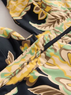 Next Black/Green Paisley Plunge Shaping Tummy Control Swimsuit Hot