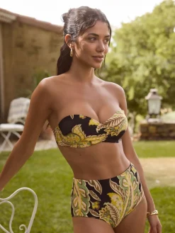 Next Black/Green Paisley Wired Bandeau Bikini Top Clearance