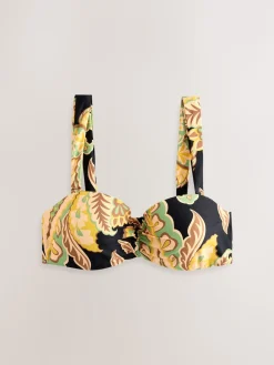 Next Black/Green Paisley Wired Bandeau Bikini Top Clearance