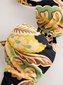 Next Black/Green Paisley Wired Bandeau Bikini Top Clearance