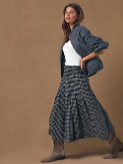 Next Black/Grey Gingham Midi Kilt Skirt Clearance