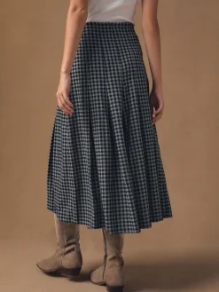 Next Black/Grey Gingham Midi Kilt Skirt Clearance