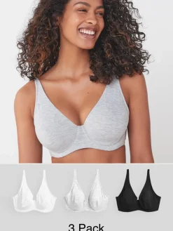 Next Non Pad Full Cup DD+ Cotton Blend Ultimate Comfort Bras 3 Pack Black/Grey Marl/White Hot