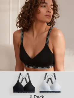 Next Black/Grey Ultimate Comfort Cotton Non Wired Padded Bras 2 Pack Clearance