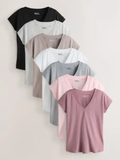Next Black/Grey/Pink Cap Sleeve T-Shirts 7 Pack