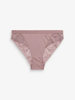 Next High Leg Microfibre and Lace Knickers 2 Pack Black/Mauve Purple New