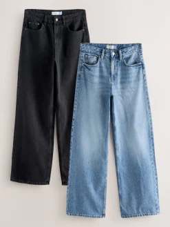 Next Wide Leg Jeans 2 Pack Black/Mid Blue Online