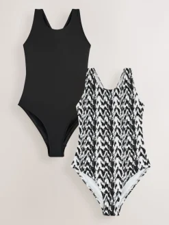 Next Black/Monochrome Ikat High Neck Swimsuit 2 Pack