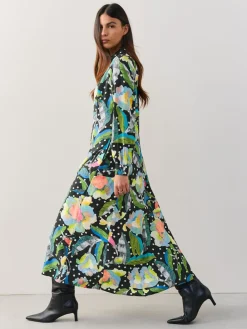 Next Long Sleeve Midi Shirt Dress Black/Multi Floral Outlet